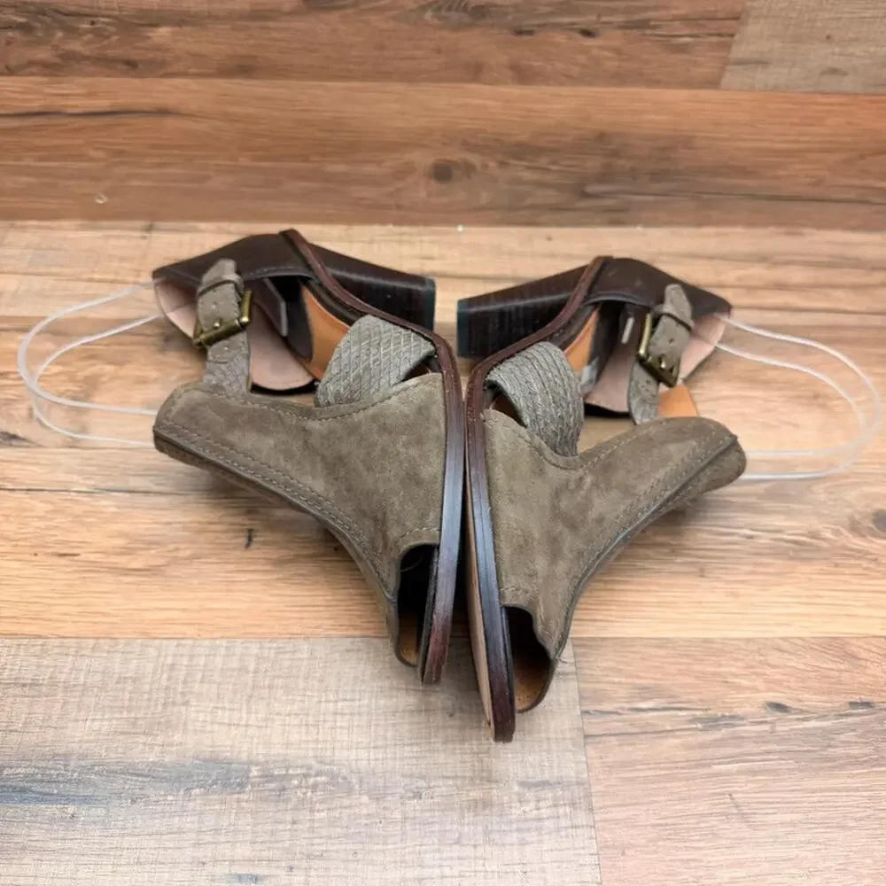 H.S. Trask size 9.5 brown suede sandals heels wedge shoes